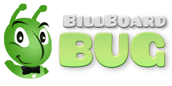billboardbug logo with depiction of JJ the cricket who is the male brand mascot